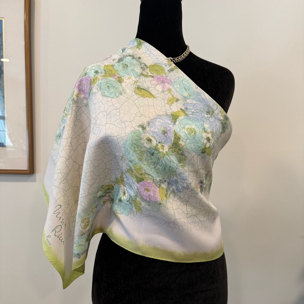 Authentic Nina Ricci Floral Pastel Home Accent Scarf